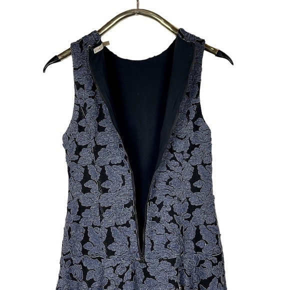 ALICE + OLIVIA FONDA SLEEVELESS DROP WAIST DENIM FLORAL APPLIQUE MINI DRESS - Picture 10 of 16